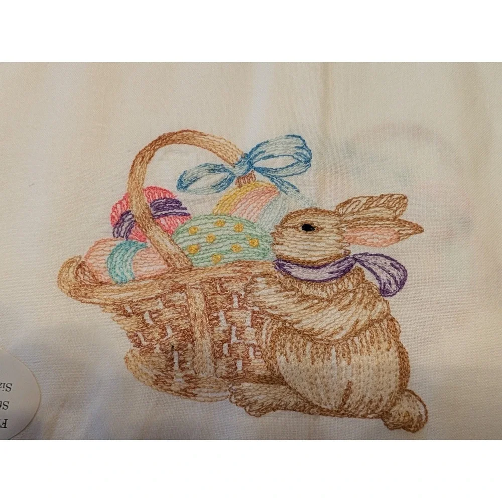 New Vintage Embroidered Easter Bunny Table Runner 72
